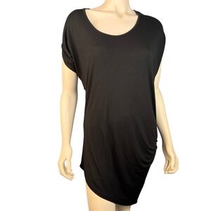 Haute Hippie Size Small Asymmetrical Draped Modal Black Mini Dress Top Tunic 90s